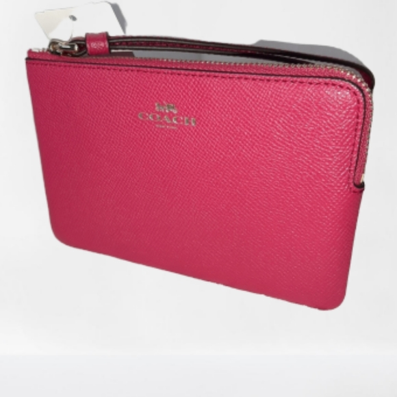 Coach Handbags - NWT Coach Corner-Zip Leather Wristlet, Bright Pink